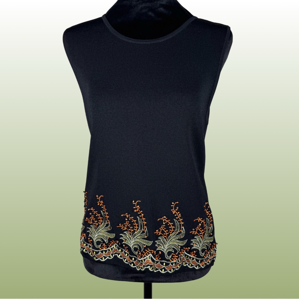 Joseph A Black Sweater Vest With Leaf Pattern Embroidered Hem Size Xl